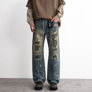 Ripped patch denim pants