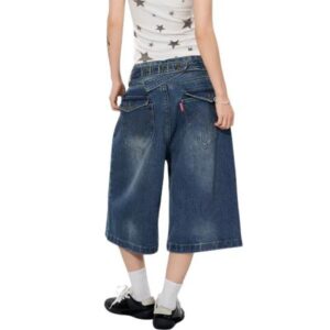 Distressed Denim Capri Pants with Button Closure for Men and Women