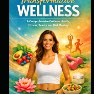 Transformative Wellness book cover featuring a comprehensive guide to health, fitness, beauty, and diet mastery