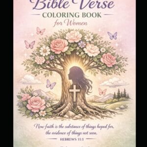Bible Verse Coloring Book for Women book cover featuring large print Scripture verses and elegant floral Christian designs