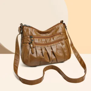PU Leather Ruched Adjustable Strap Shoulder Bag