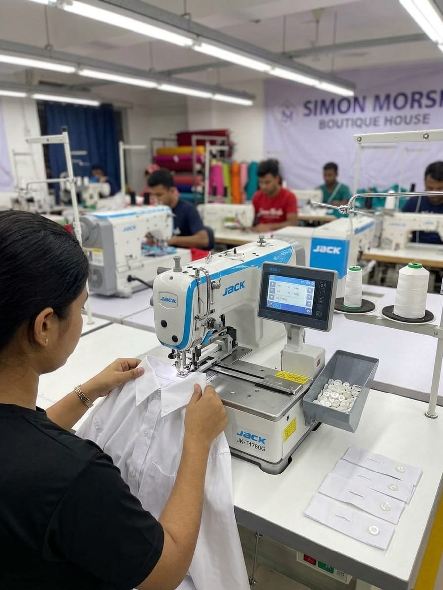 Jack direct-drive single needle lockstitch sewing machine at Simon Morsh Boutique House factory